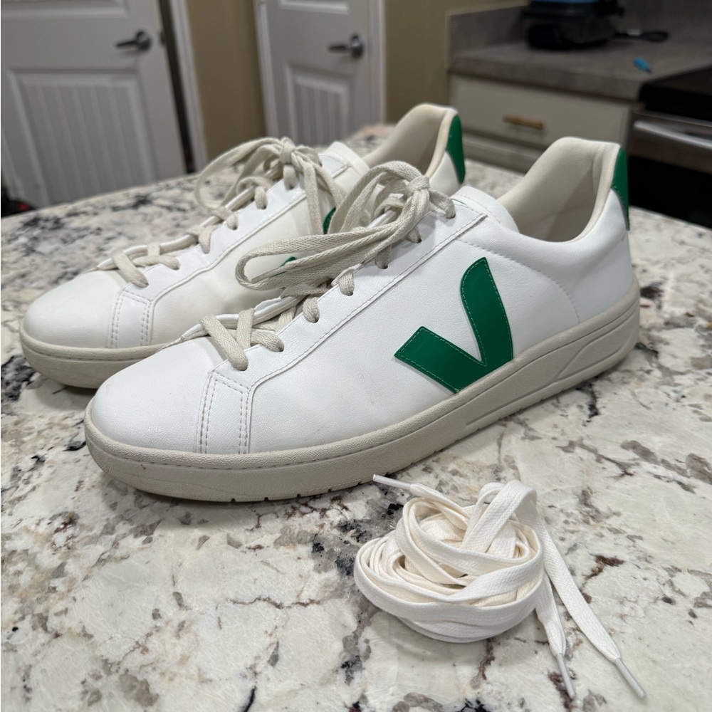 Veja White Sneakers with Green V Accent